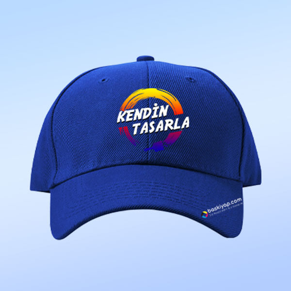 Kişiye Özel Saks Mavi Bez Şapka - Görsel 1